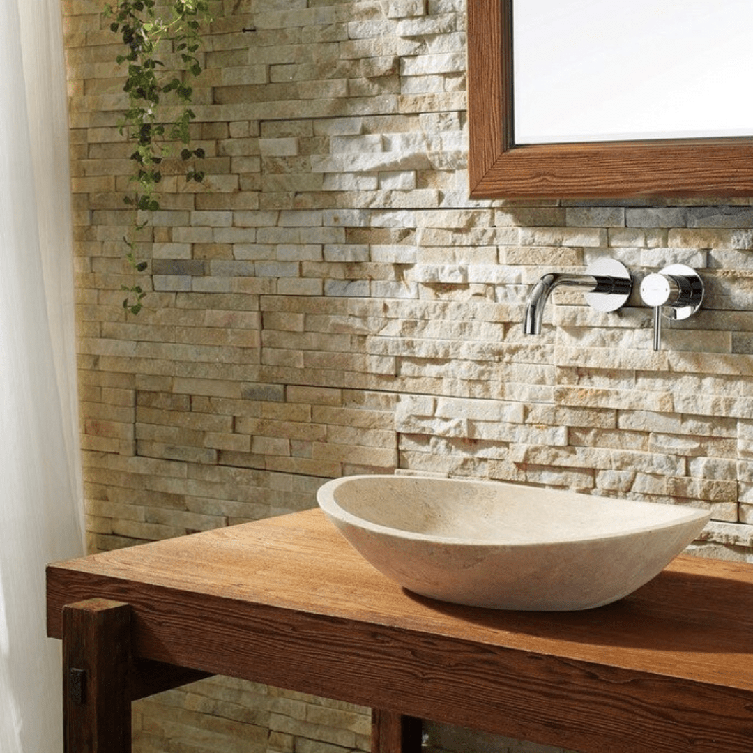 Vasque en pierre naturelle à poser de salle de bain - travertin - couleur beige - fabrication artisanale - Apex Pierre (1)