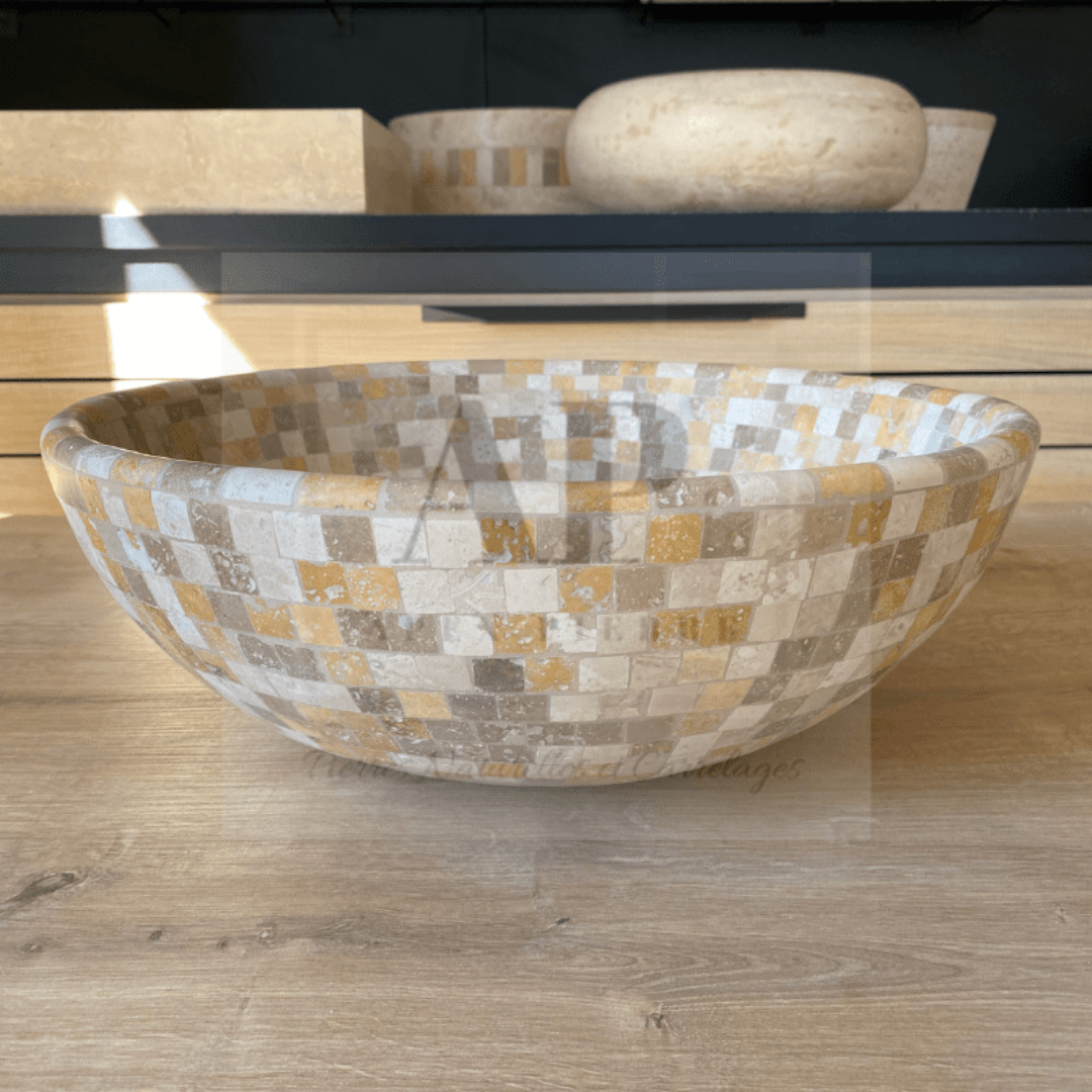 Vasque mosaïque en travertin aux Nuances Oranges - Apex Pierre (2)