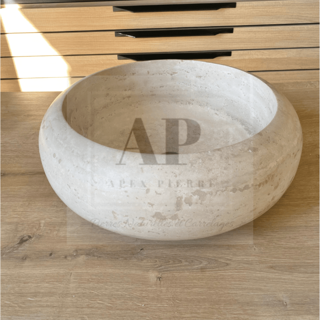 Vasque ronde - Travertin pierre naturelle - beige clair - Design épuré - Apex Pierre (1)