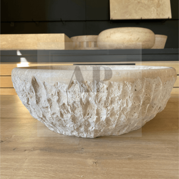 Vasque ronde pierre naturelle beige à poser - Travertin - Fabrication artisanale - Apex Pierre (2)