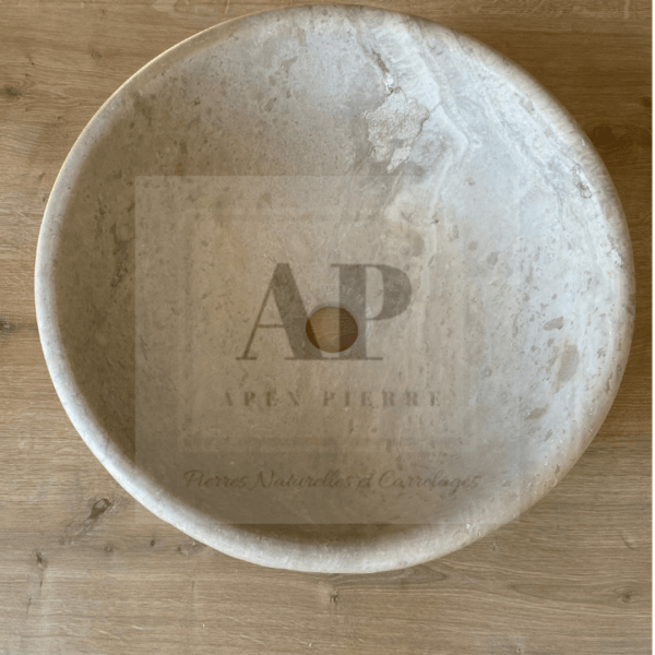 Vasque ronde pierre naturelle beige à poser - Travertin - Fabrication artisanale - Apex Pierre (3)